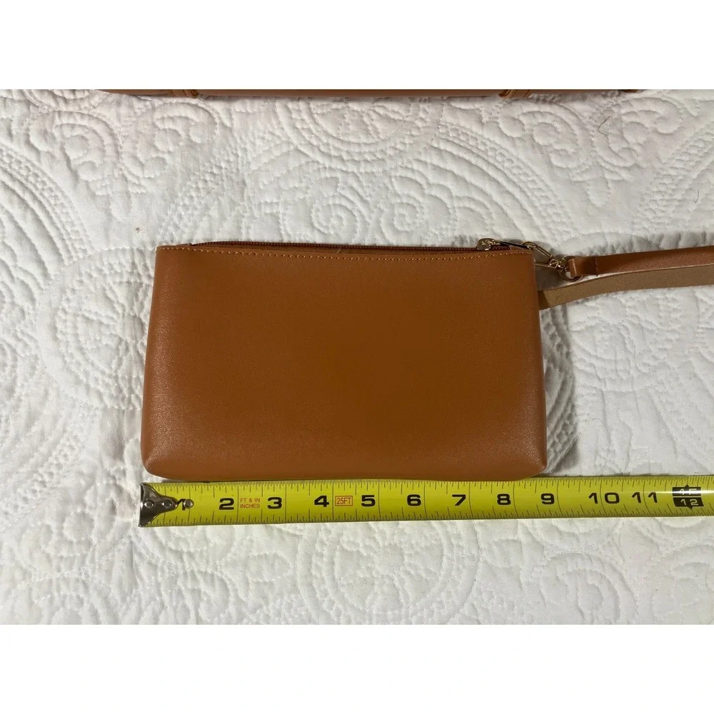 Mellow World  Vegan Leather Shoulder Purse Tote Bag & Wristlet Womens Brown Chic
